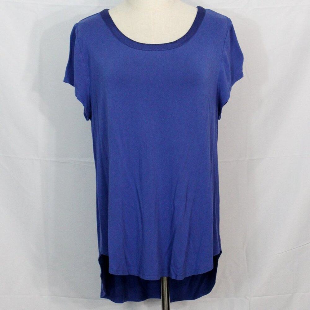 Alfani Cobalt Blue Blouse Short Sleeve High Low Curved Hem Satin Career Size XL